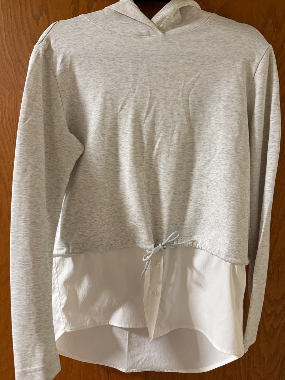 Athleta Women Layered Look Hooded Top in Light Heather Gray
